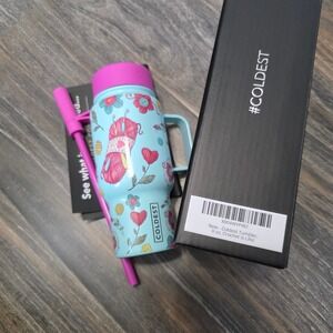 Coldest Tumbler 6 oz Crochet is Life Blue Pink Insulated Cup with Handle Straw